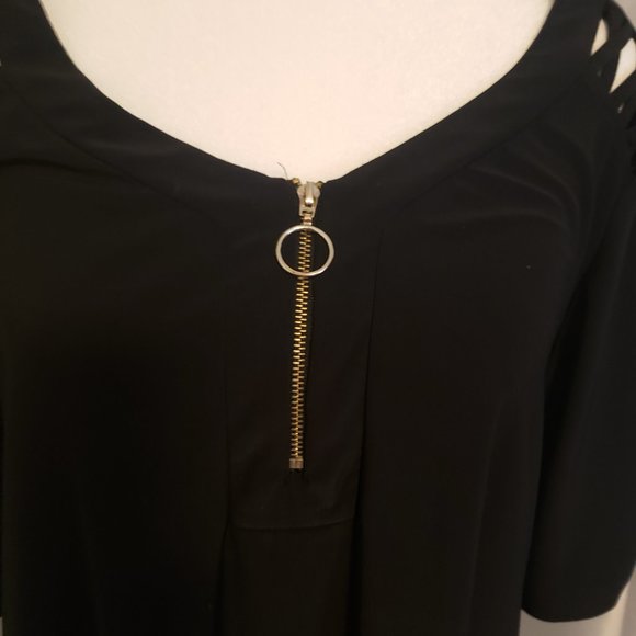 PerSeption Concept Black Pullover Top Short Goldtone Zipper at Neckline Size XL - Picture 2 of 7
